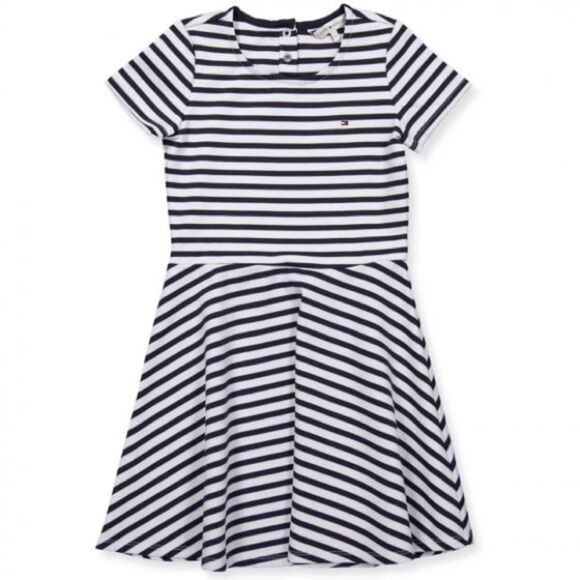 Tommy Hilfiger Essential Blue and White Stripe Skater Dress Girls Size 12 NWT - Picture 1 of 9